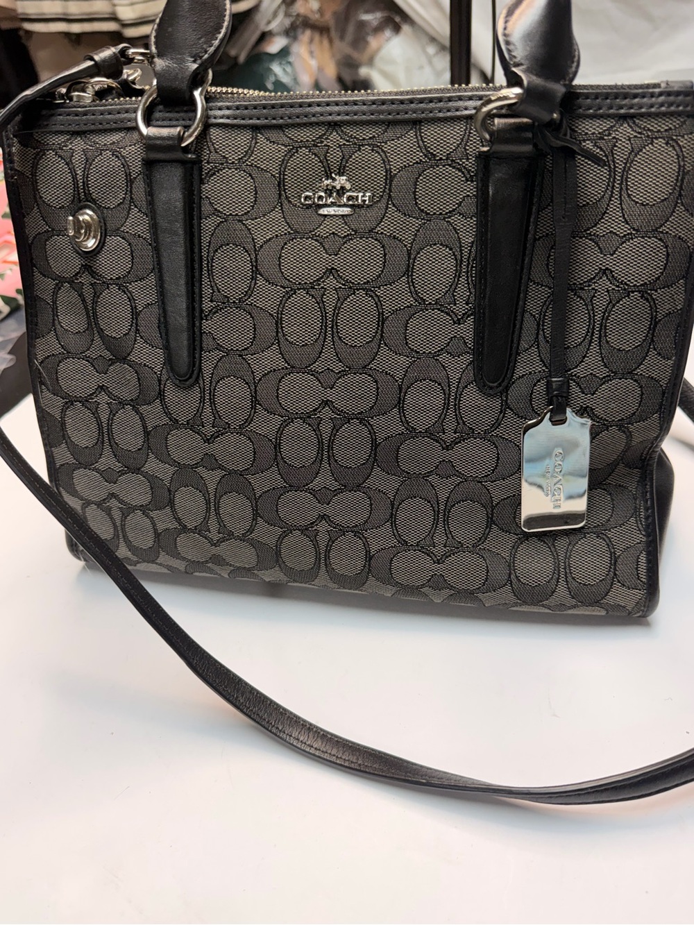 Coach Black and Gray Signature Jacquard Tote